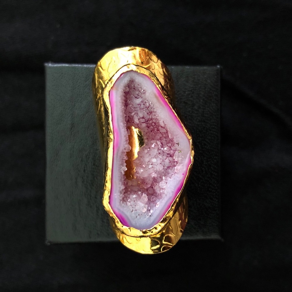 Purple gold colored quartz ring
